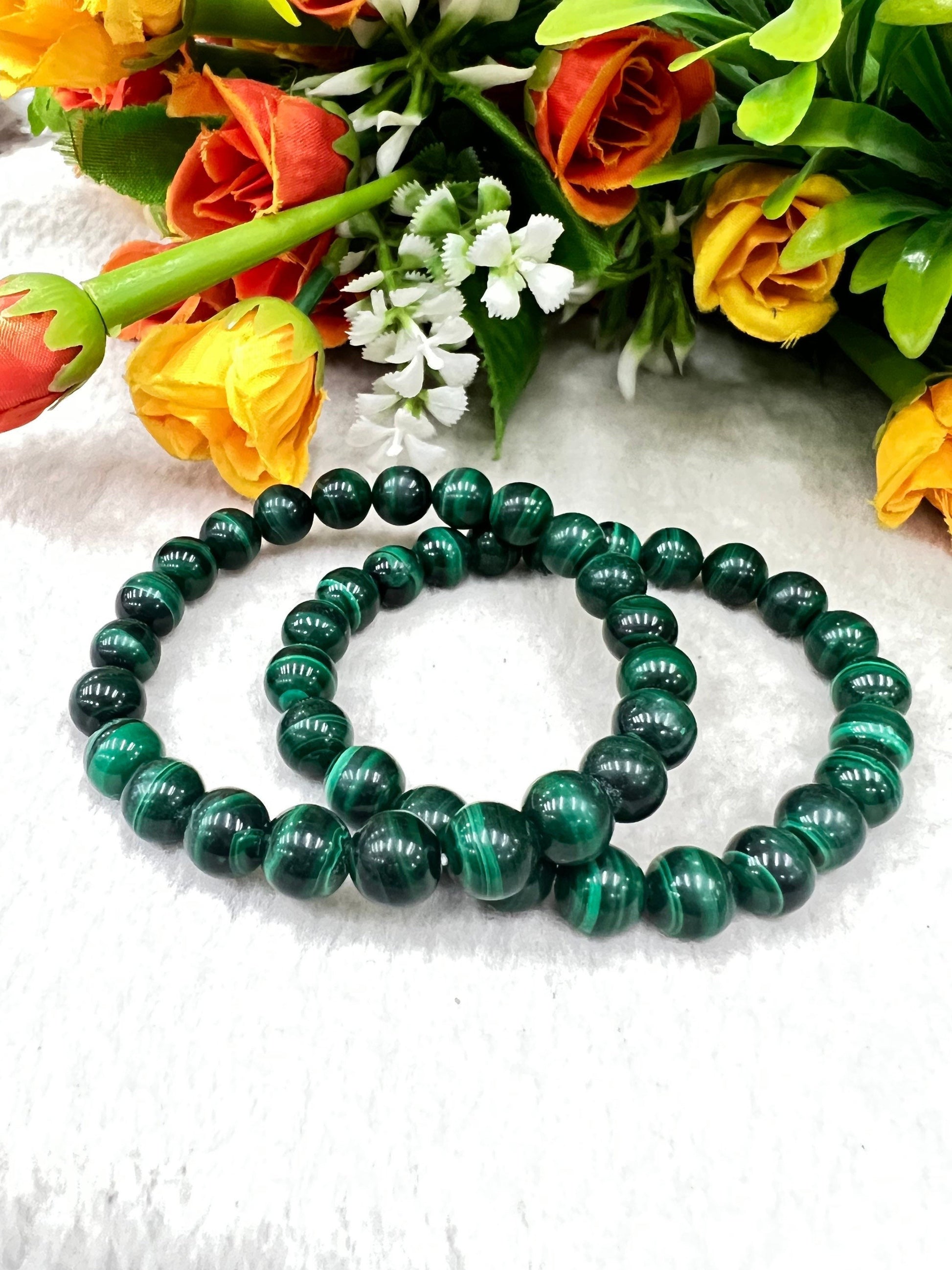 Malachite Stone round Beaded Bracelet 6 MM 8 MM 10 MM Stretch Bracelet
