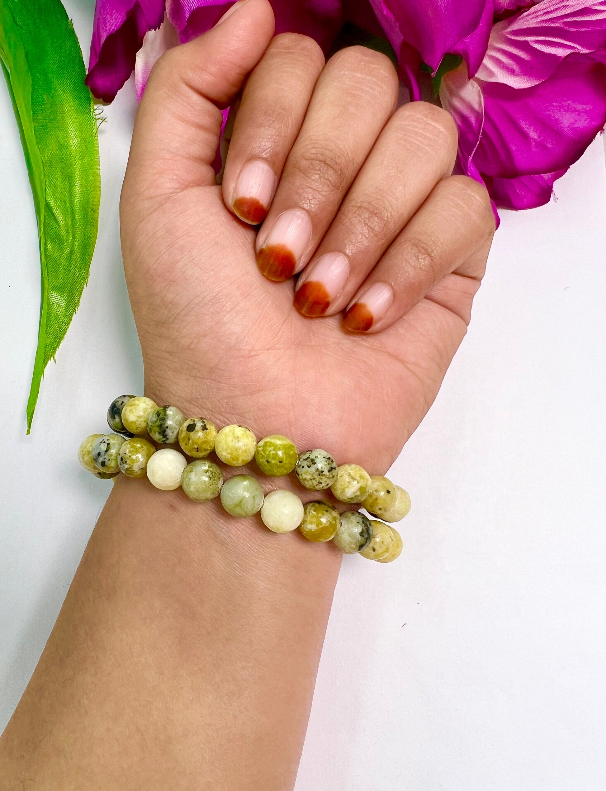 Serpentine Stone round Beaded Bracelet 8 MM Stretch Bracelet