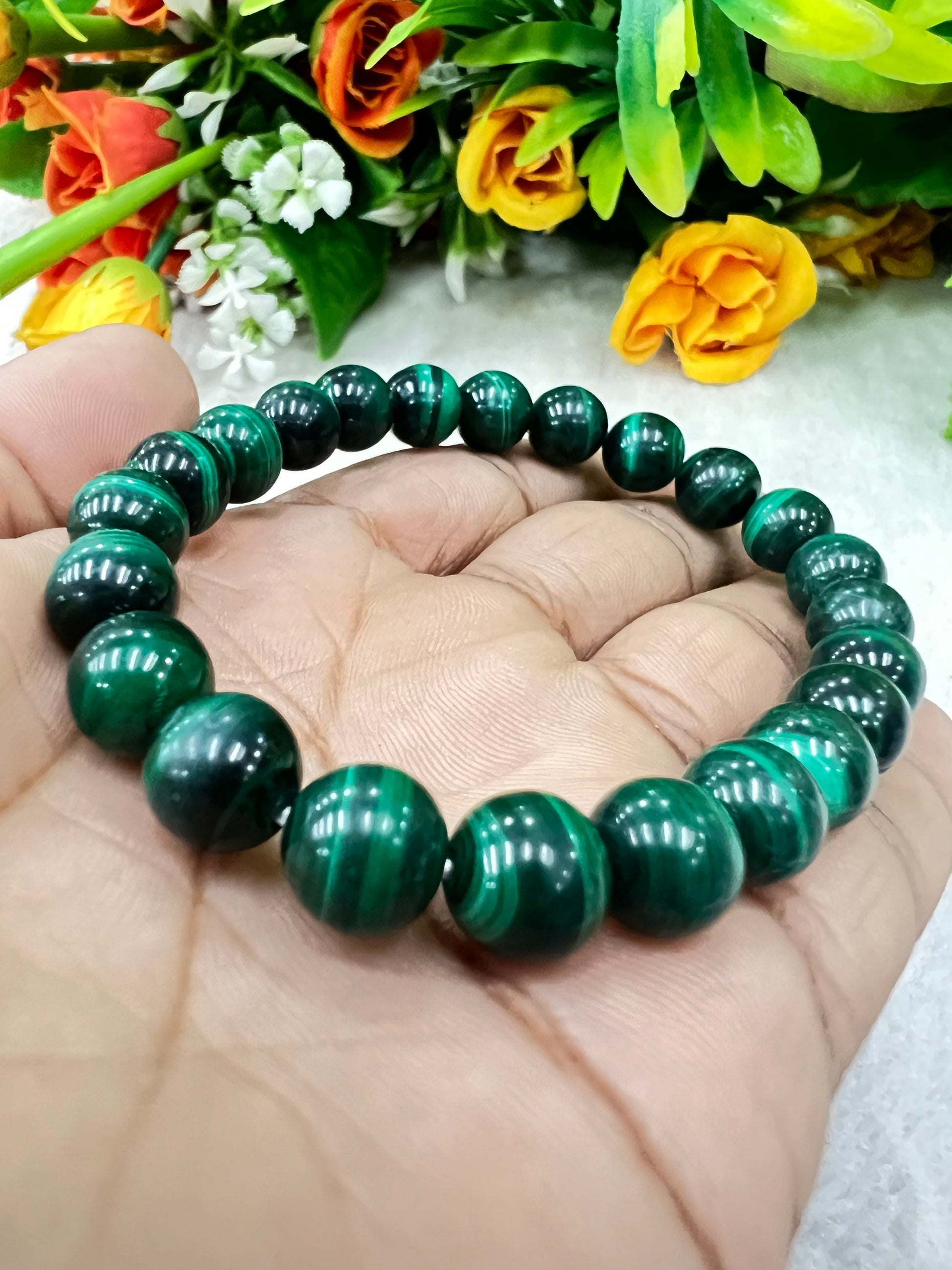 Malachite Stone round Beaded Bracelet 6 MM 8 MM 10 MM Stretch Bracelet
