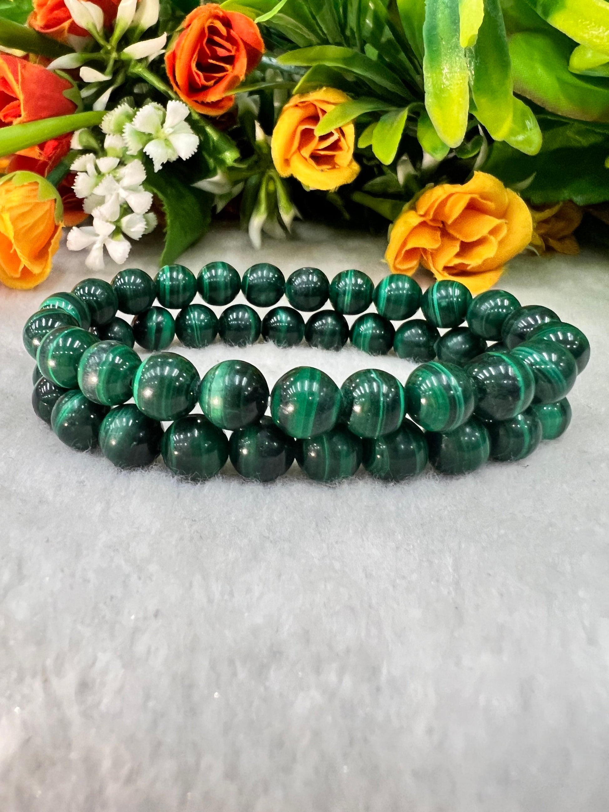 Malachite Stone round Beaded Bracelet 6 MM 8 MM 10 MM Stretch Bracelet