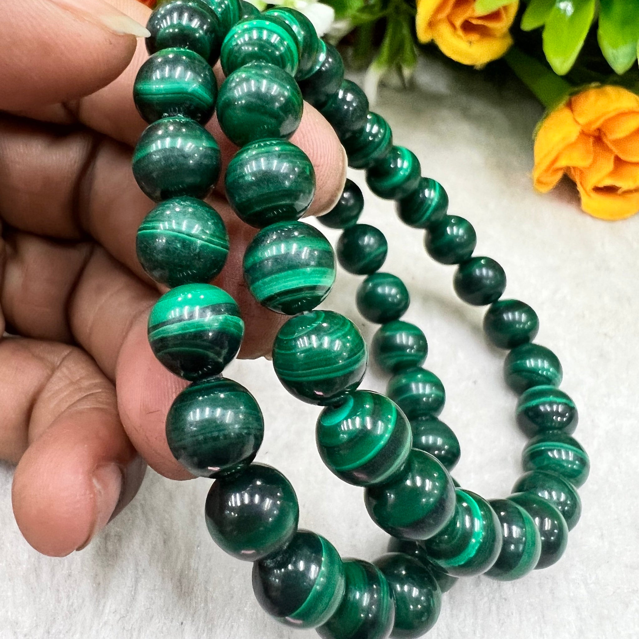 Malachite Stone round Beaded Bracelet 6 MM 8 MM 10 MM Stretch Bracelet