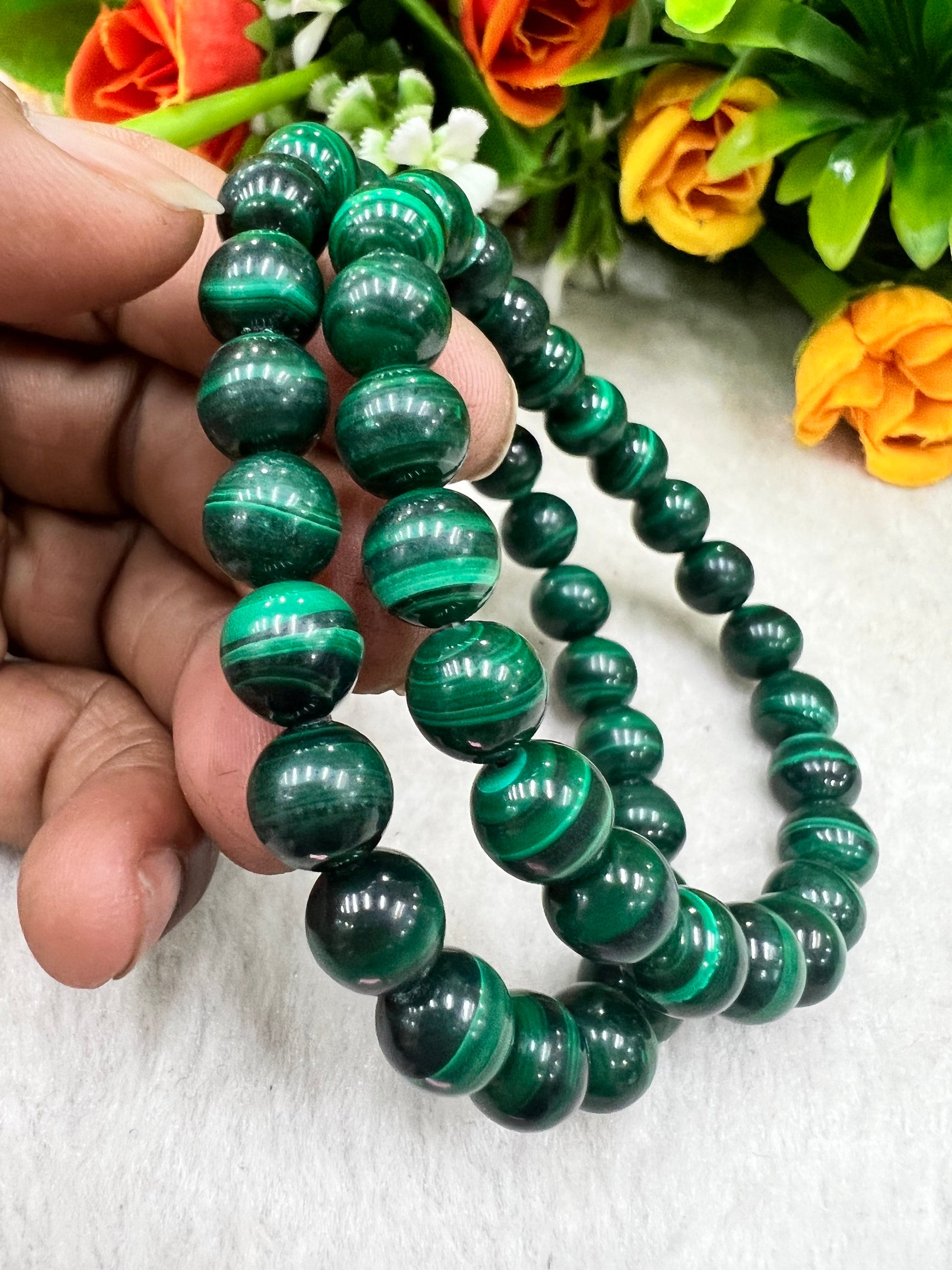 Malachite Stone round Beaded Bracelet 6 MM 8 MM 10 MM Stretch Bracelet