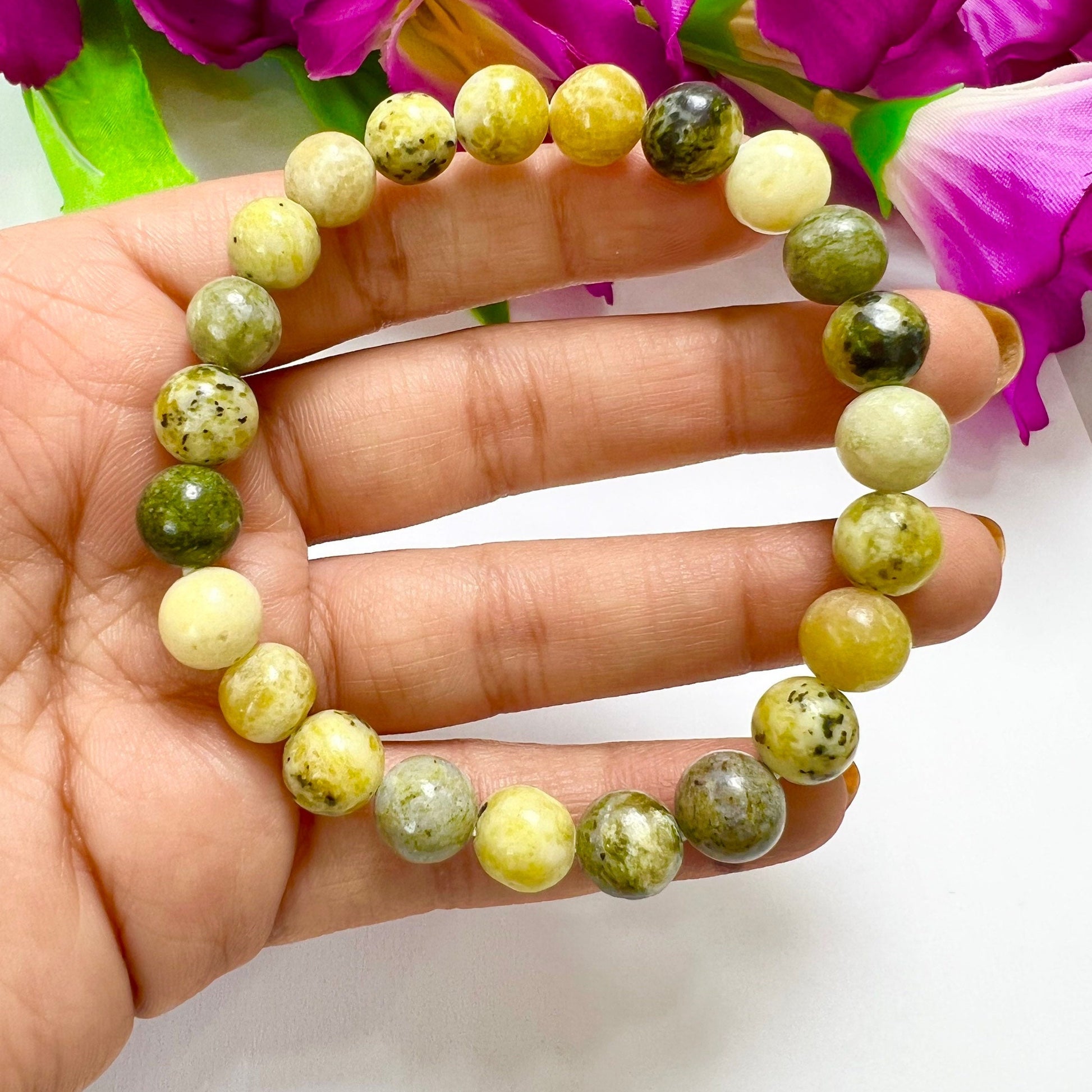 Serpentine Stone round Beaded Bracelet 8 MM Stretch Bracelet