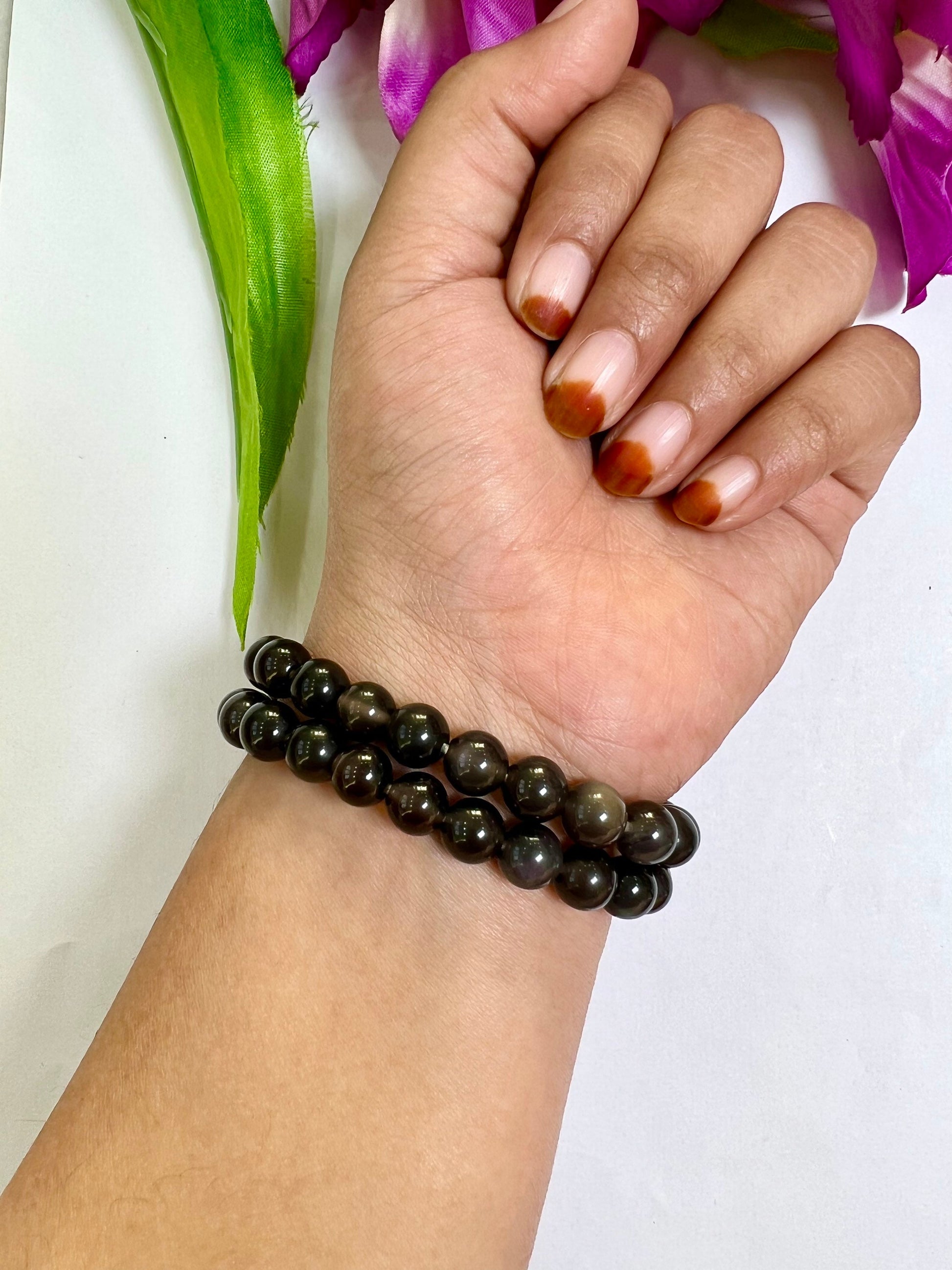 Apache Tears Stone round Beaded Bracelet 8 MM Stretch Bracelet